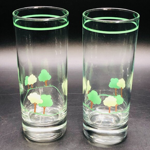 Vintage 80s Green Tree Hill Tom Collins Cocktail Highball Glass -Set of 4 - Picture 7 of 11